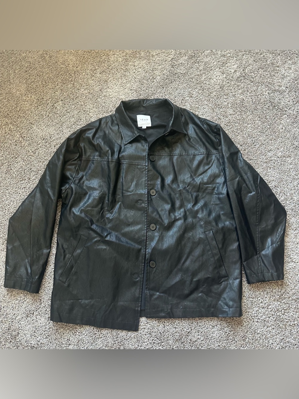 Le Lis Black Faux Leather Button-Front Jacket